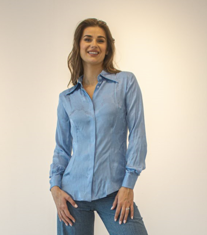 BLAKLACE- Shirt print Blue Silk