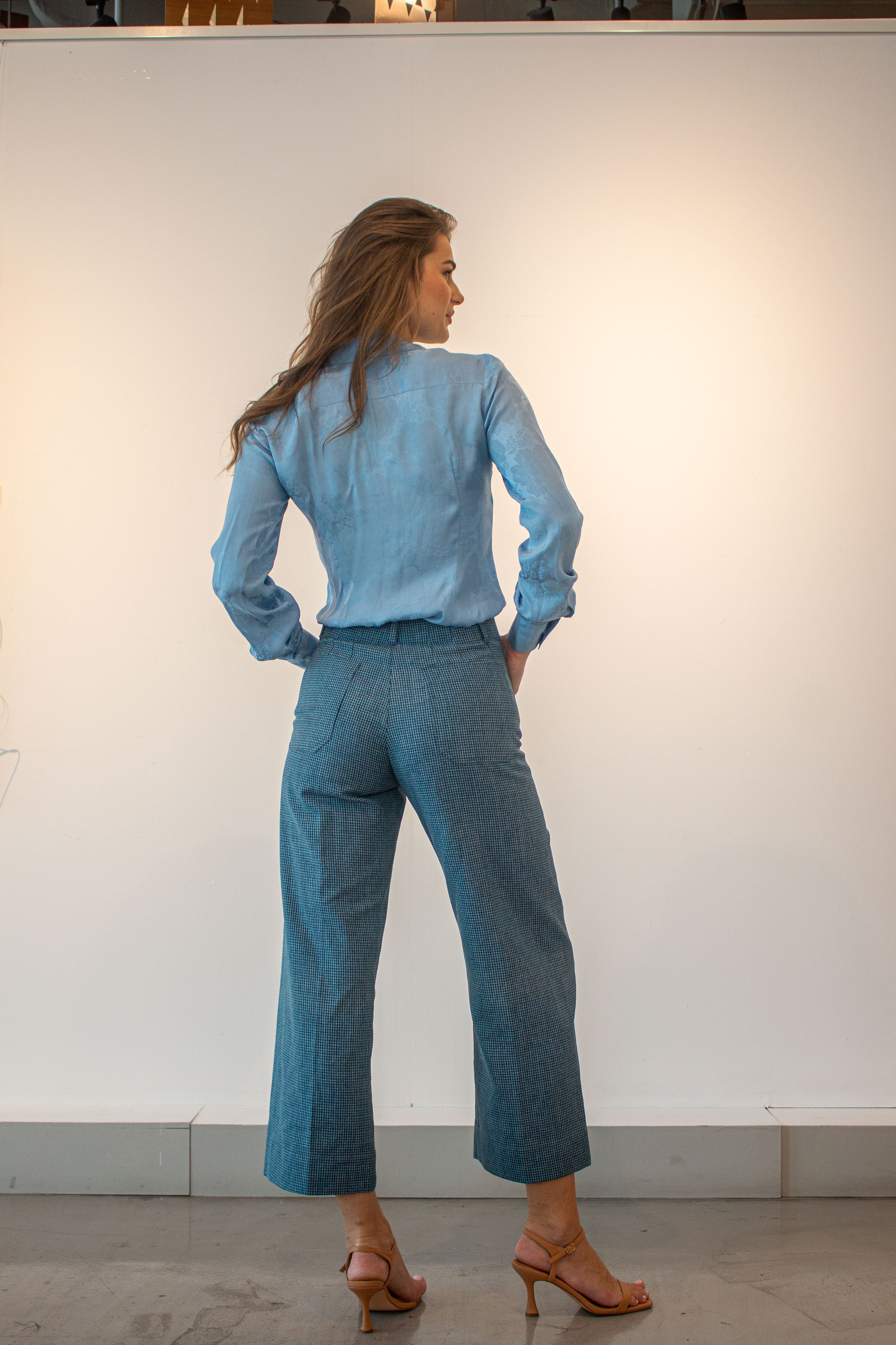 BLAKLACE- Shirt print Blue Silk