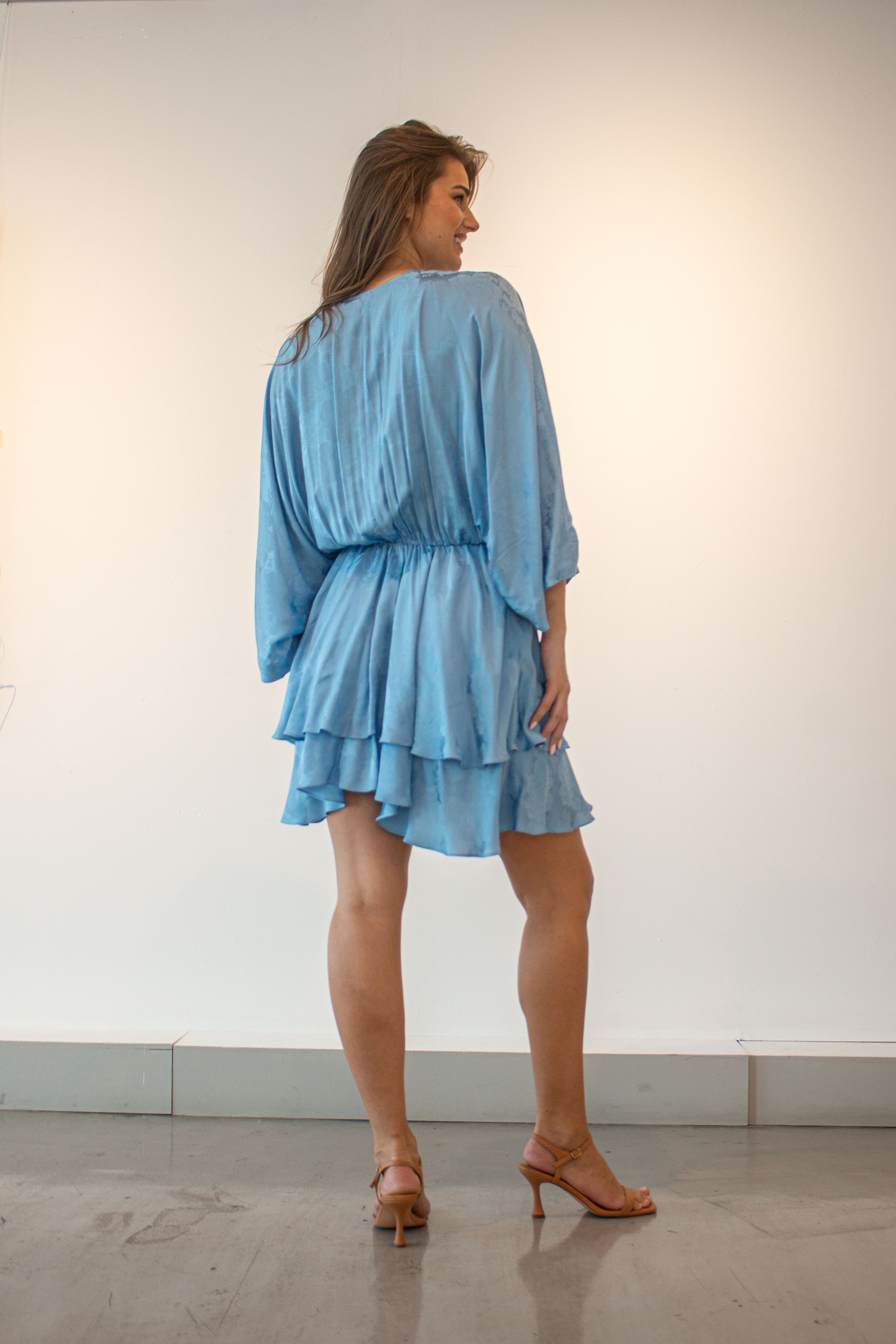BLAKLACE- Mini Dress print Blue Silk