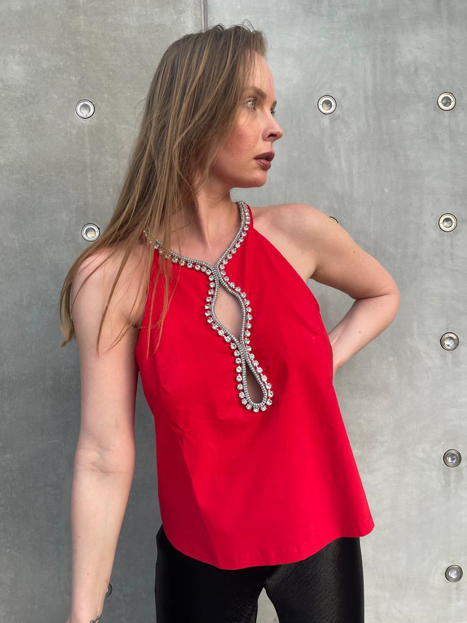 BLAKLACE-TOP CRYSTAL NECKLINE