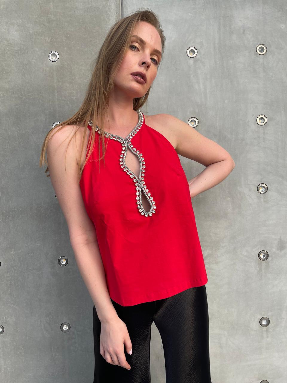 BLAKLACE-TOP CRYSTAL NECKLINE